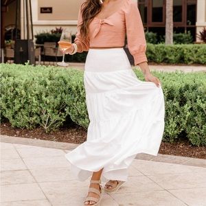 lucky for you white smocked waist maxi skirt pink Lilly